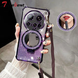 Crossbody Lanyard Shockproof Glitter Plating Magsafe Holder Case For Xiaomi 15 Ultra 14 14T 13 12 Pro Cover