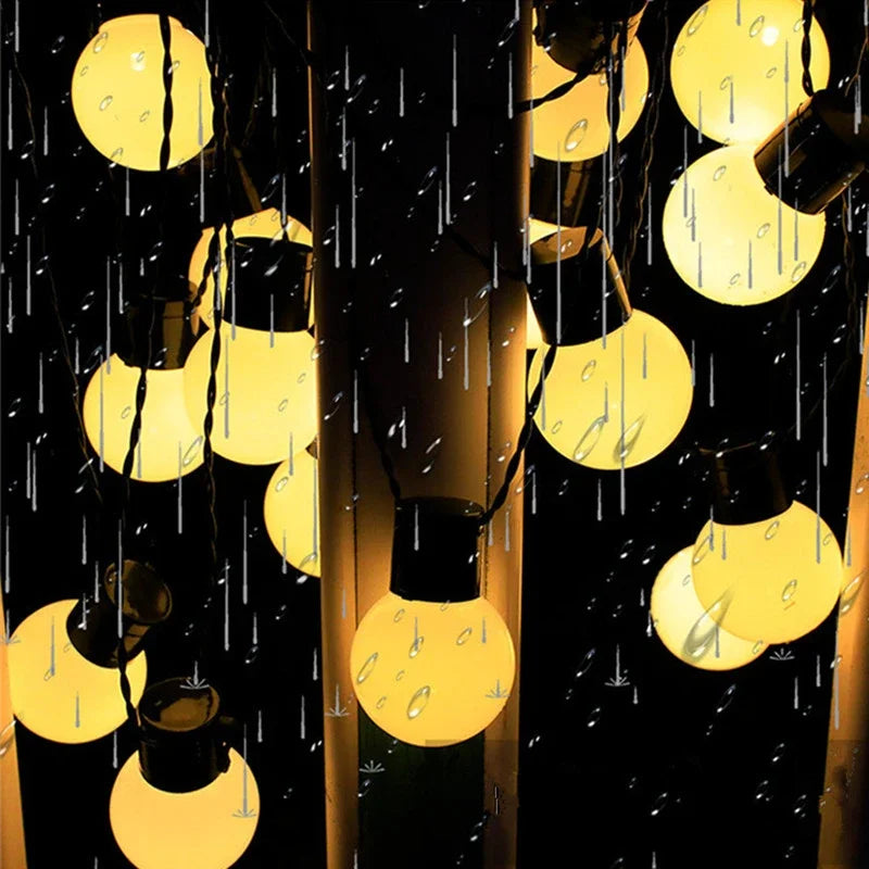 5/7/12m led globo solar luzes da corda de fadas guirlanda natal rua casamento lâmpadas ao ar livre para festa feriado jardim pátio