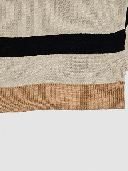 Beautyblue 2 Piece Sets Women Outfit Pant Sets 2025 New Round-Neck Pullovers Khaki Sweater Striped Wide Leg Pants Tops&Bottoms