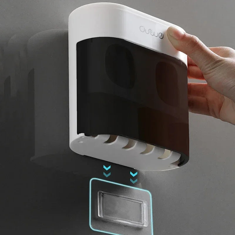 Exprimidor automático de pasta de dientes de pared, dispensador de pasta de dientes, soporte magnético para cepillos de dientes, estante para pasta de dientes, accesorios de baño
