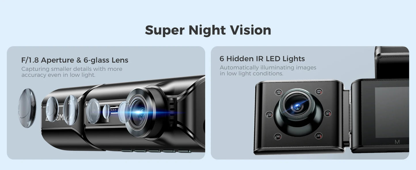 AZDOME M550 Pro 5.8Ghz WiFi 3 Channel Dash Cam 4K+1080P Built-in GPS 3.19" IPS Screen Car DVR IR Night Vision 24H Parking Mode
