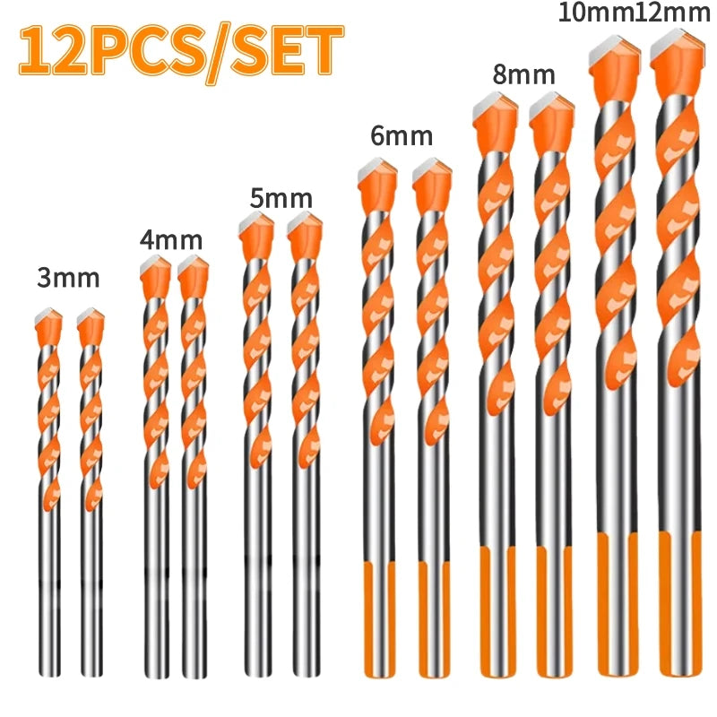 Juego de 16 brocas de carburo de tungsteno para mampostería, para metal, acero, porcelana, cerámica, azulejos, hormigón, ladrillo y madera, de 3 a 12 mm.