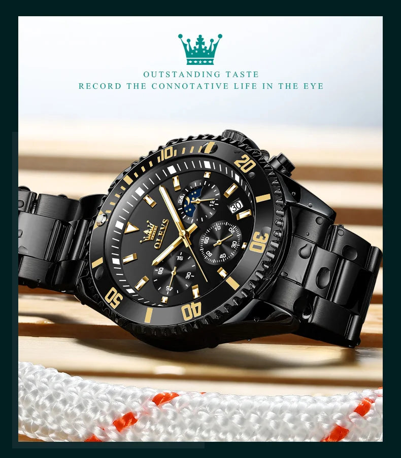 OLEVS 2870 Men's Watch Top Brand Luxury Watch for Men Original Waterproof Stainless Steel Chronograph Moon Phase Date Rota Dial