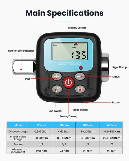 Llave dinamométrica digital profesional de 1/4'', 3/8'' y 1/2'', adaptador de torsión electrónico para reparación de bicicletas y automóviles. Juego de herramientas manuales.