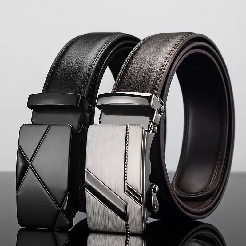 Cinturón de cuero para hombre, hebilla automática de metal, marca de alta calidad, cinturones de lujo para hombres, famoso trabajo, negocios, correa de PU negra.