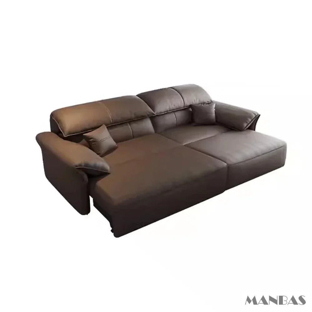 Electric Genuine Leather Sofa Bed Convertible Recliner – Modern Sectional Sleeper Couch with Adjustable Seats and Chaise Lounge