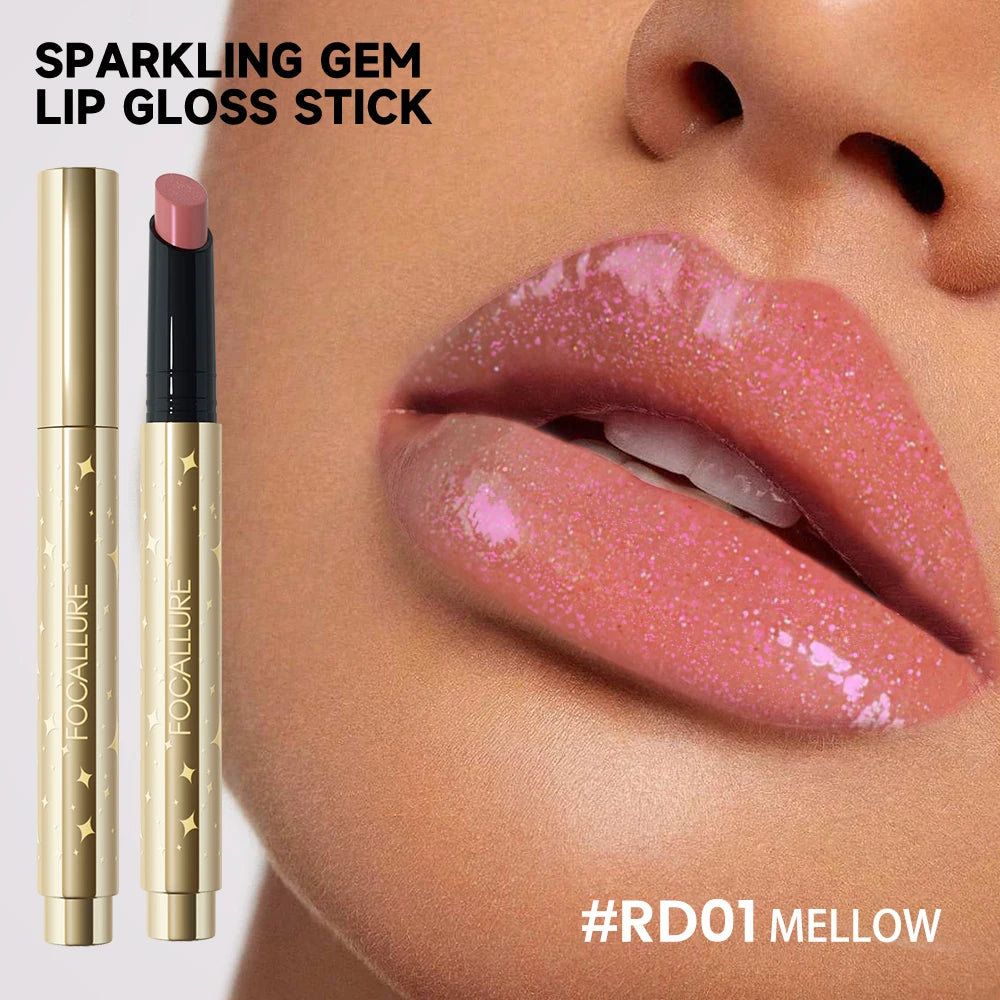 FOCALLURE Brillo labial perlado en barra, hidratante, de larga duración, sexy, brillante, lápiz labial, maquillaje, cosméticos