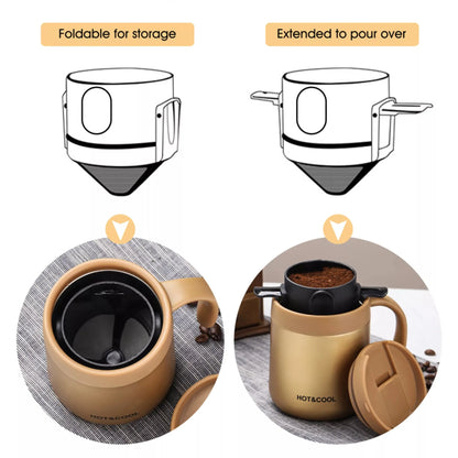 Filtro de café portátil de acero inoxidable 304, soporte para café y té, taza reutilizable, juego de taza de té con gotero, cafetera, utensilios de café