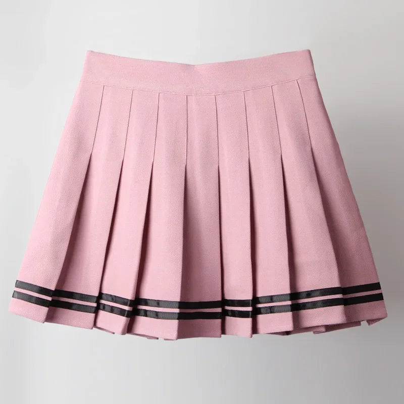 Striped Women Pleated Skirts Sexy High Waist Elastic Summer A Line Girls Dance Mini Fashion Sweet Female