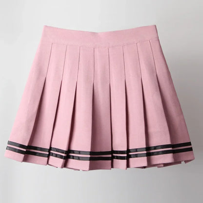 Striped Women Pleated Skirts Sexy High Waist Elastic Summer A Line Girls Dance Mini Fashion Sweet Female