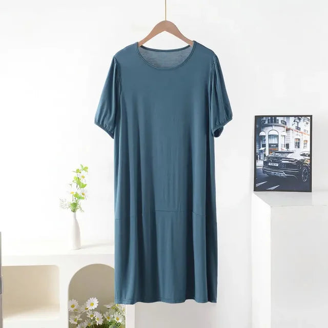 Vestido suelto de manga corta para mujer, de verano, color liso, tallas grandes XL-8XL 