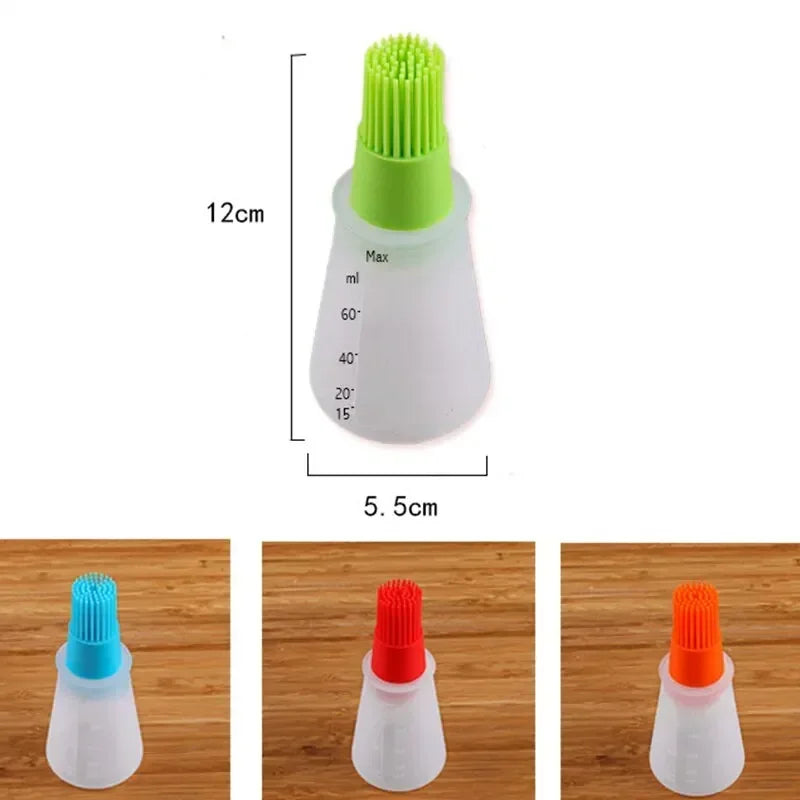 3 Pcs Portable Silicone Oil Bottle With Brush Grill Oil Brushes Liquid Oil Pastry Kitchen Baking Bbq Tool Kitchen Tools For BBQ