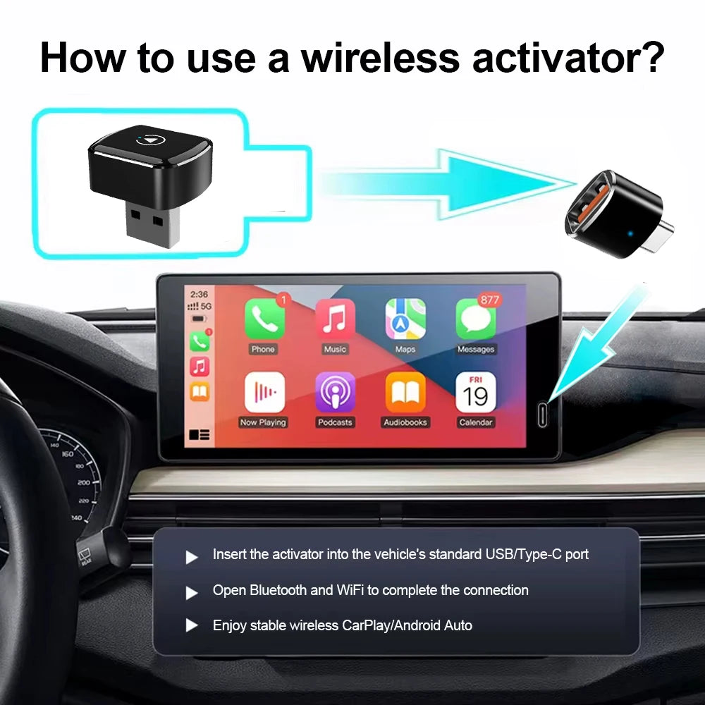 Wireless 2IN1 CarPlay Android Auto Wireless Supermini Box Adapter Plug And Play Dongle Bluetooth WiFi Fast Connect
