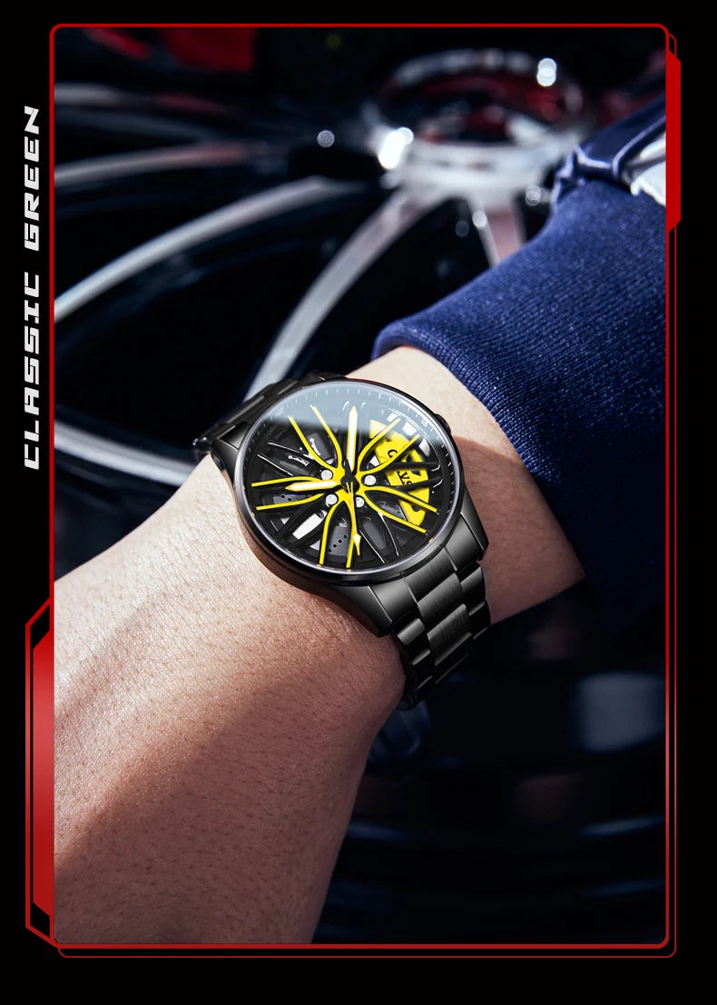 Reloj de lujo OLEVS Wheel para hombre, resistente al agua, con llanta giratoria deportiva, de cuarzo, de alta calidad y a la moda, el más vendido.