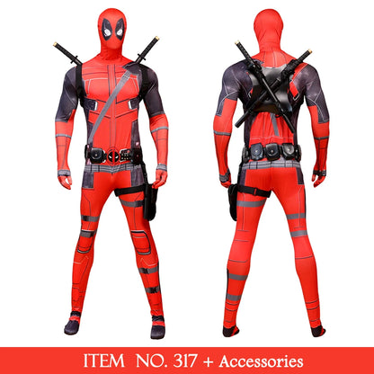 MARVEL Deadpool Cosplay Costumes Kids Adult Superhero Bodysuit Jumpsuit with Mask Rich Accessories Party Clothes Outfits