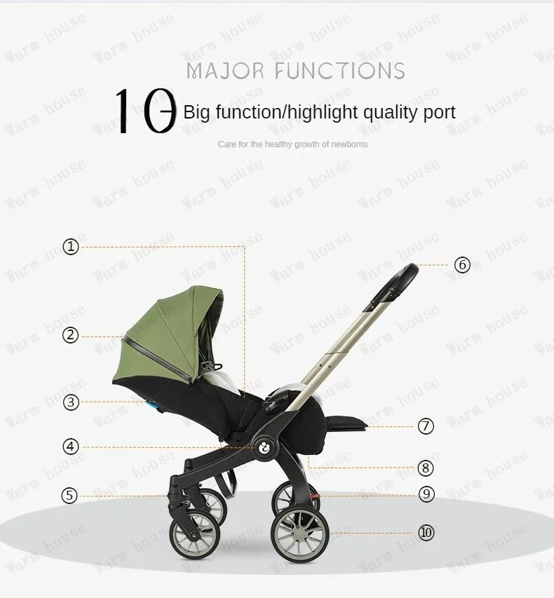 EU STOCK 4in1 baby stroller two-way Multifunctional newborn baby stroller 3in1 Foldable Basket type seat Lightweight Travel Pram