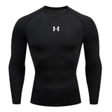 Homens correndo compressão camiseta mangas compridas esporte t ginásio de fitness moletom masculino jogging treino homme camisa atlética topos