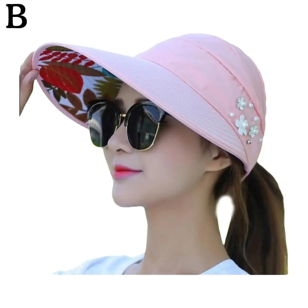 Fashion Women's Ladies Summer Vacation Wide Brim Foldable Sun Hat Anti-UV Beach Visor Caps Casual Hats