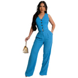 Fashion Sleeveless Vest Pants Women's Solid Color Suit Spring Summer V-Neck Ultra Short Top + Slim Pants Female Office 2 Piece Set