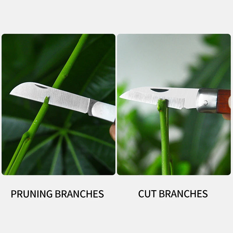 Folding Grafting Knife Grafting Tools Bonsai Pruning Knife Professional Garden Seedling Fruit Tree Cutter with Wooden Handle
