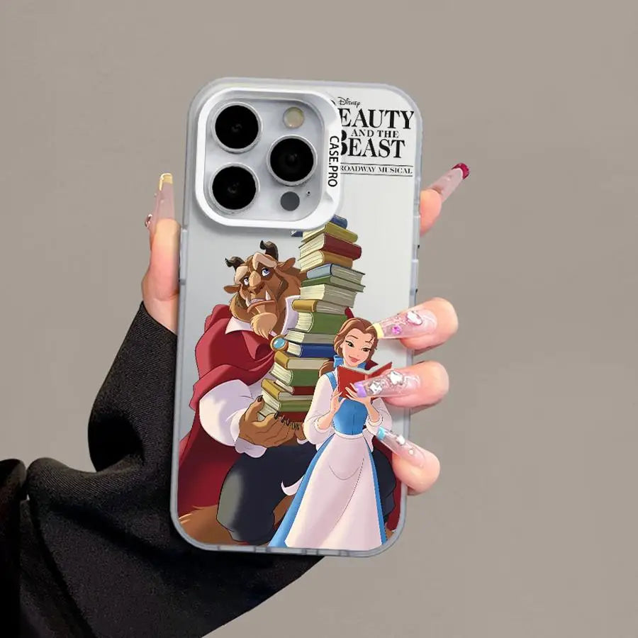 Funda plateada colorida para Apple iPhone 11, 13, 15, Pro Max, 14 Plus, 12, 16, funda de silicona a prueba de golpes, Princesa Bella Disney