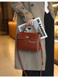 Genuine Leather Top Handle Crossbody Bag for Women Vintage Oil Wax Leather Shoulder Bag Small Luxury Designer Satchel Handbag