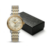 Relógio feminino automático bicolor calendário duplo em aço inoxidável