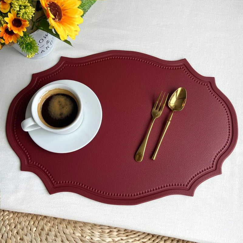 1/4/6PCS Shaped PU Placemat Set Faux Leather Kitchen Dining Table Pad Luxury Black Pink Green Place Mat Tableware Cafe Pad 식탁매트