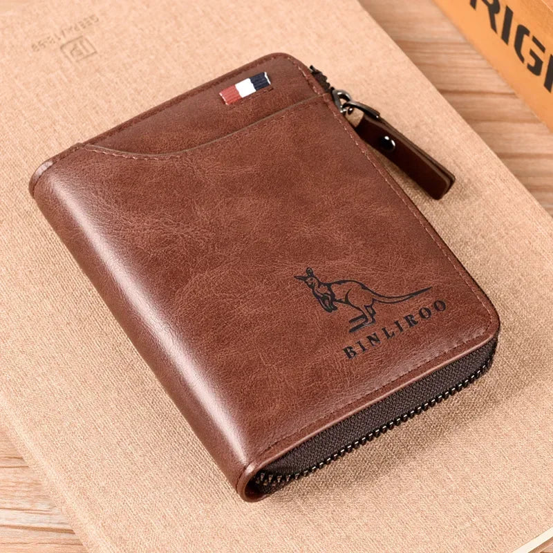 Genuine Leather Men's Wallet Luxury Short RFID Card Holder for Men Zipper Coin Purse Portable Male Wallets Billfold