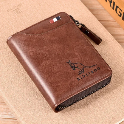 Genuine Leather Men's Wallet Luxury Short RFID Card Holder for Men Zipper Coin Purse Portable Male Wallets Billfold