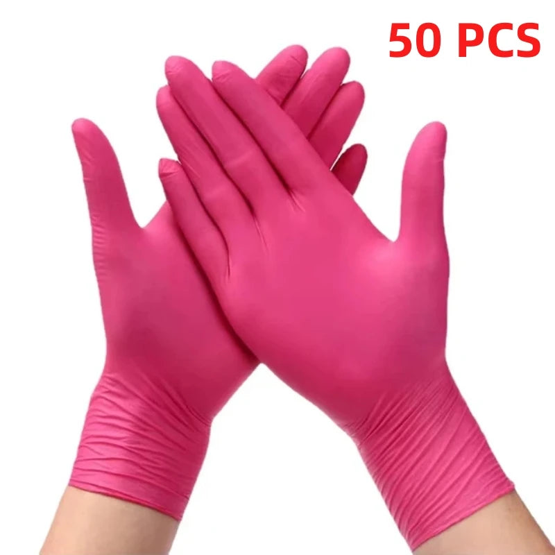 Guantes desechables de nitrilo sin látex para tintes capilares, guantes de limpieza para belleza, tintes capilares y salones de uñas, color rosa polvo, 20, 50 y 100 unidades. 
