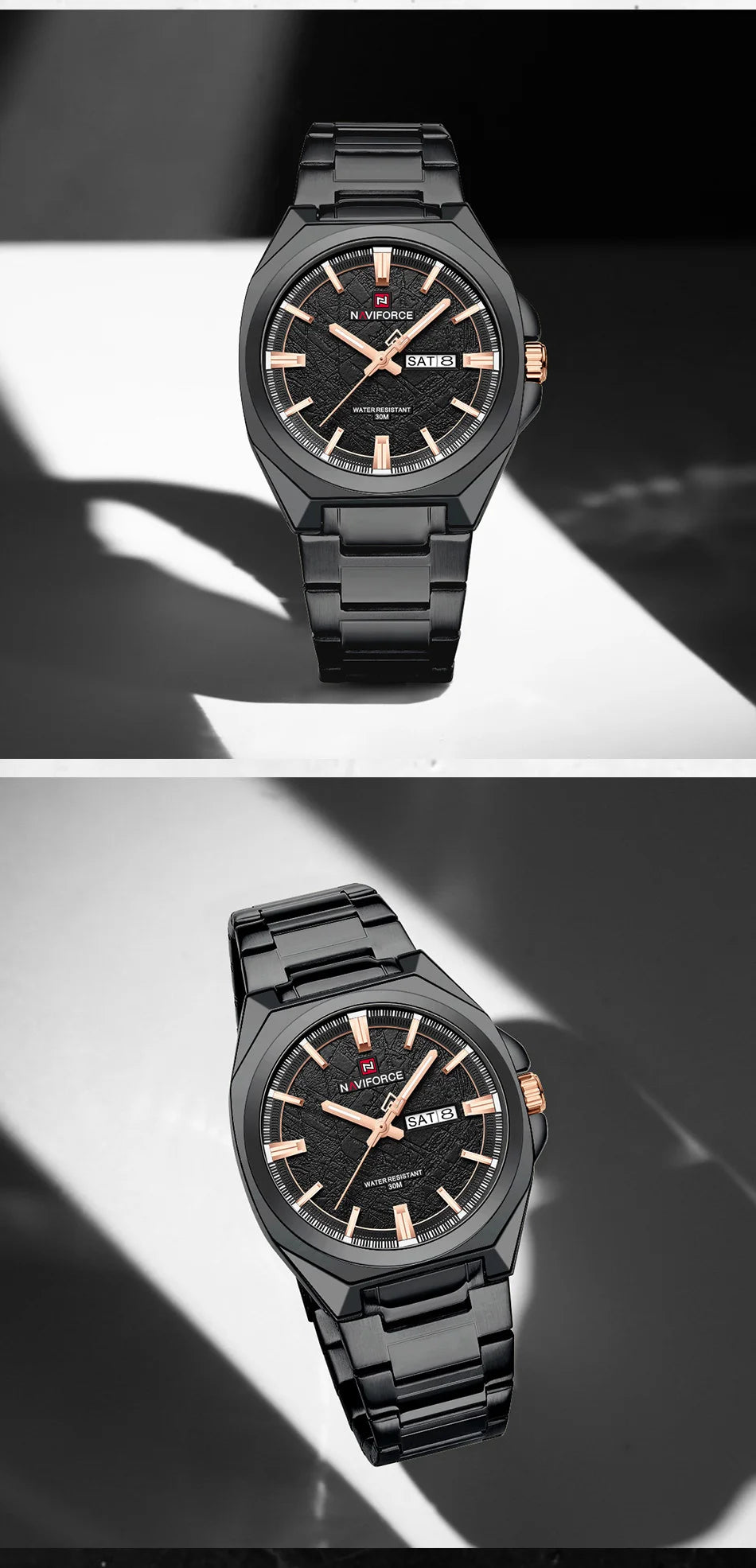 New Style NAVIFORCE Men's Wrist Watch 3ATM Waterproof Stainless Steel Band Luminous Pointer Display Luxury Boys Watches Gifts