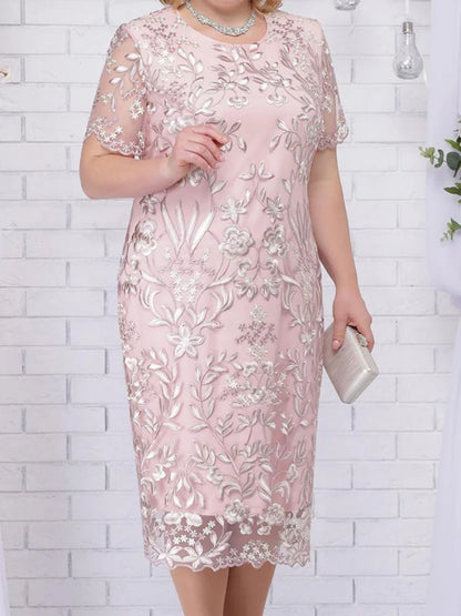 Vestidos de verano de talla grande 4XL y 5XL para mujer, para invitadas de boda, de manga corta, con encaje floral, elegantes, ajustados, para fiesta formal. 