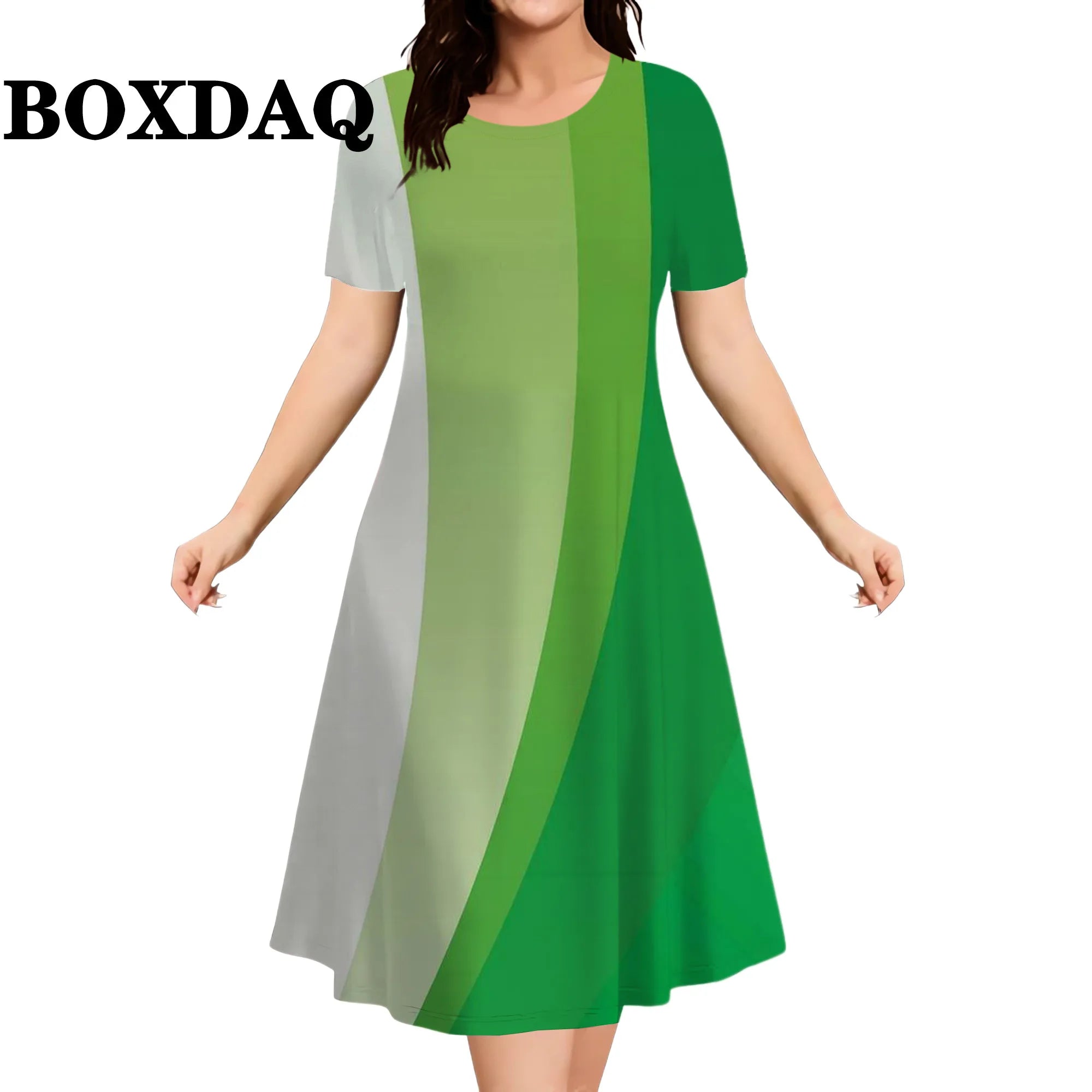 New 2026 Women's Striped Abstract Printed Dress Elegant Fashion Casual Short Sleeve Summer Dresses Ladies Plus Size Clothing 9XL