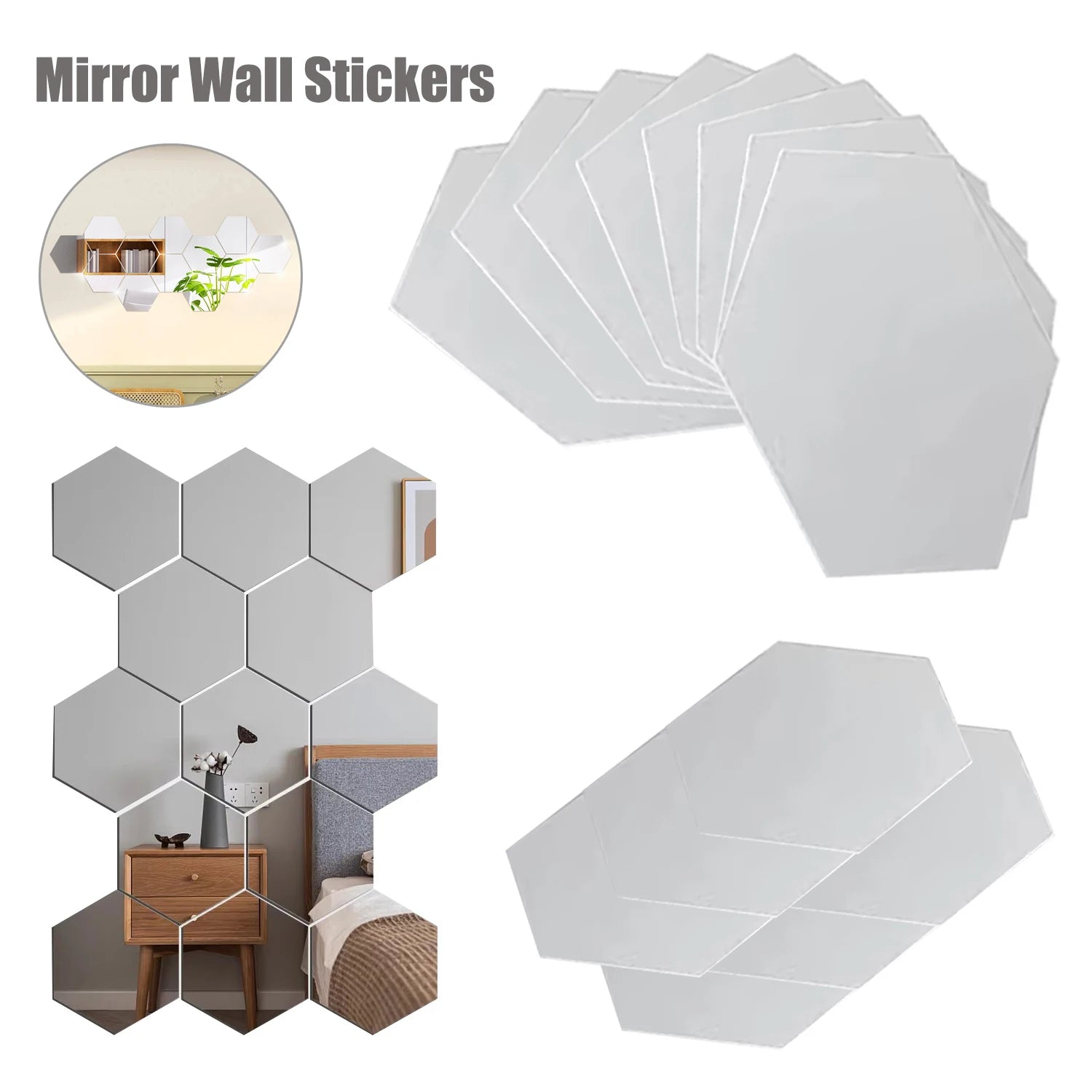5-20pcs Hexagon Mirror Wall Tiles, Self-Adhesive Peel & Stick Decor for Living Room TV Background, Bedroom, Bathroom