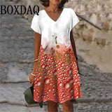 2025 Summer 3D Print Dress New Women V-Neck Short Sleeve Loose Dress Streetwear Casual Oversized Dress Woman Clothing Plus Size