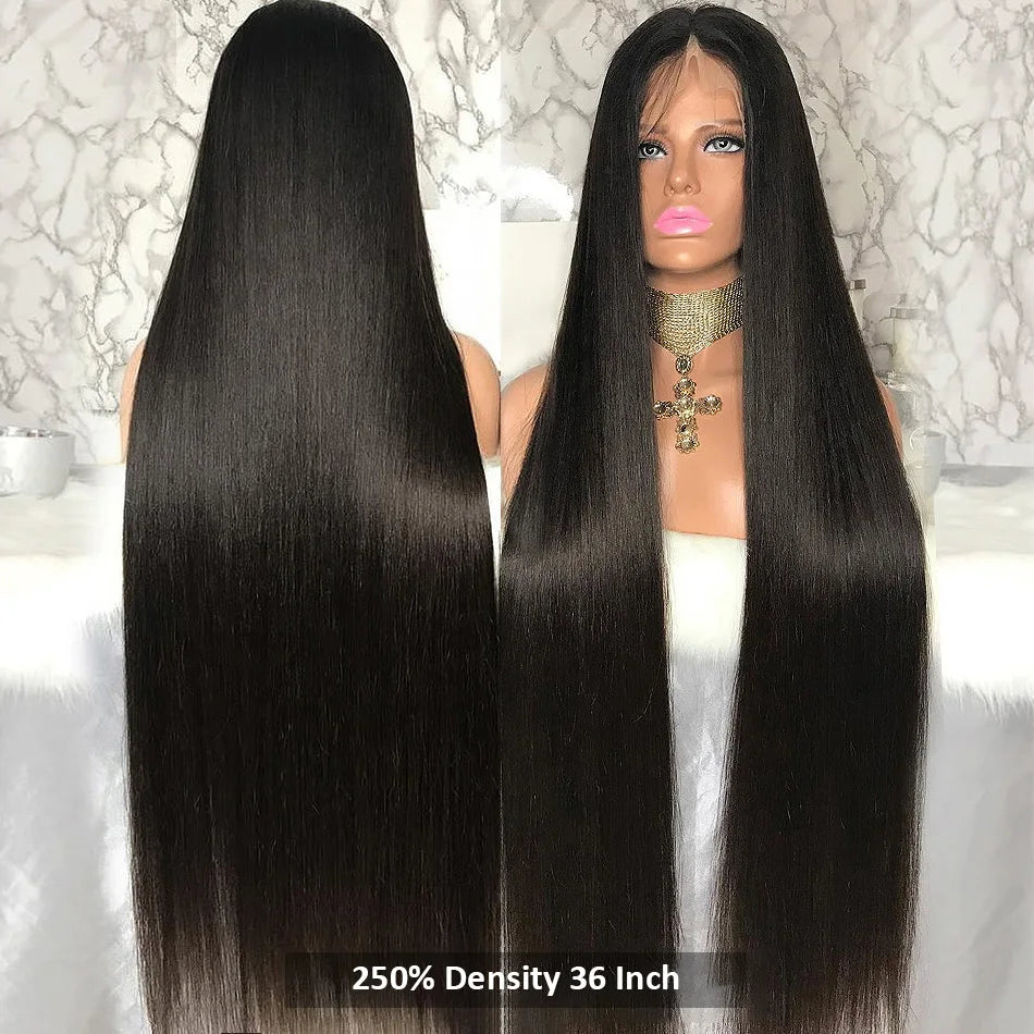 Peruca lace frontal cabelo humano liso HD 250% - densidade - longo luxo