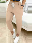 Plus size European and American cross-border  autumn and winter new casual solid color pocket leggings