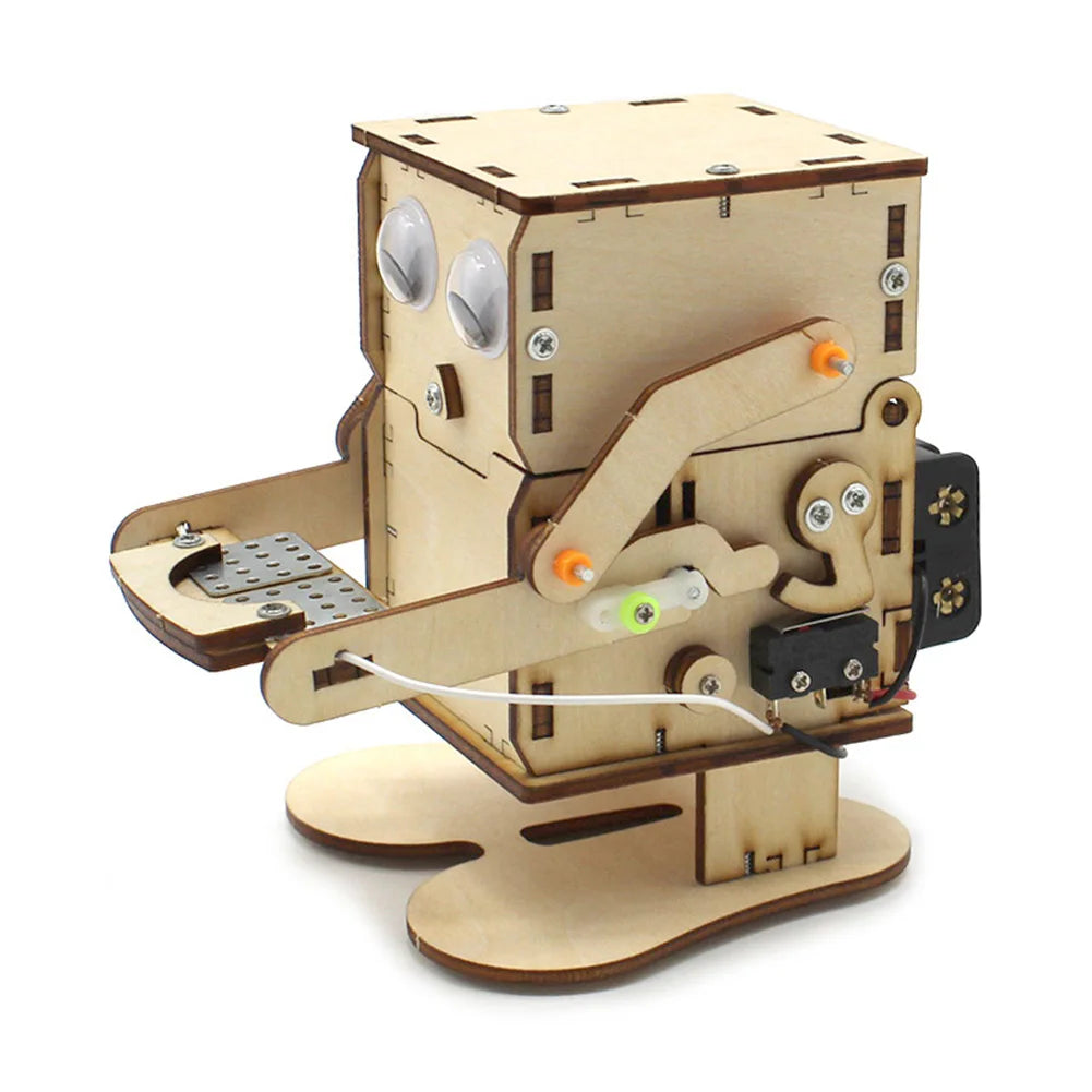 DIY Robot Eating Coin Wood Model Teaching Learning Stem Project Kit for Science Experiment Education Toy Wooden Assemble Kit