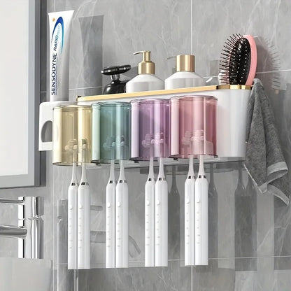 Toothbrush Holder With Squeezer Perforation-free Bathroom Shelf Mouthwash Cup Toothbrush Holder