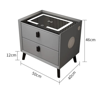 Mesita de noche inteligente de estilo nórdico con 2 cajones, mesitas de noche de cuero de 50 cm con carga inalámbrica, mueble auxiliar para el hogar con USB