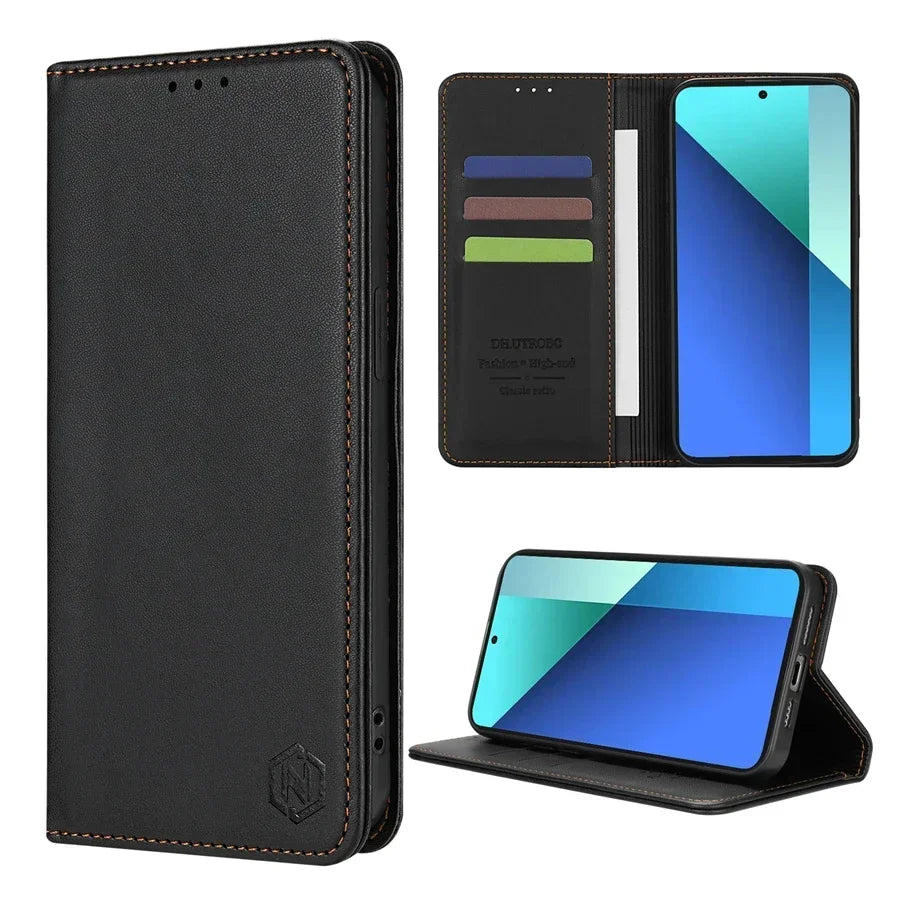 Wallet Skin friendly Magnetic Card Slot Flip Leather Case For Xiaomi 14T 13T 11T Poco X6 C65 C75 Redmi 14C 13C 13 12C 10C 9A 9C