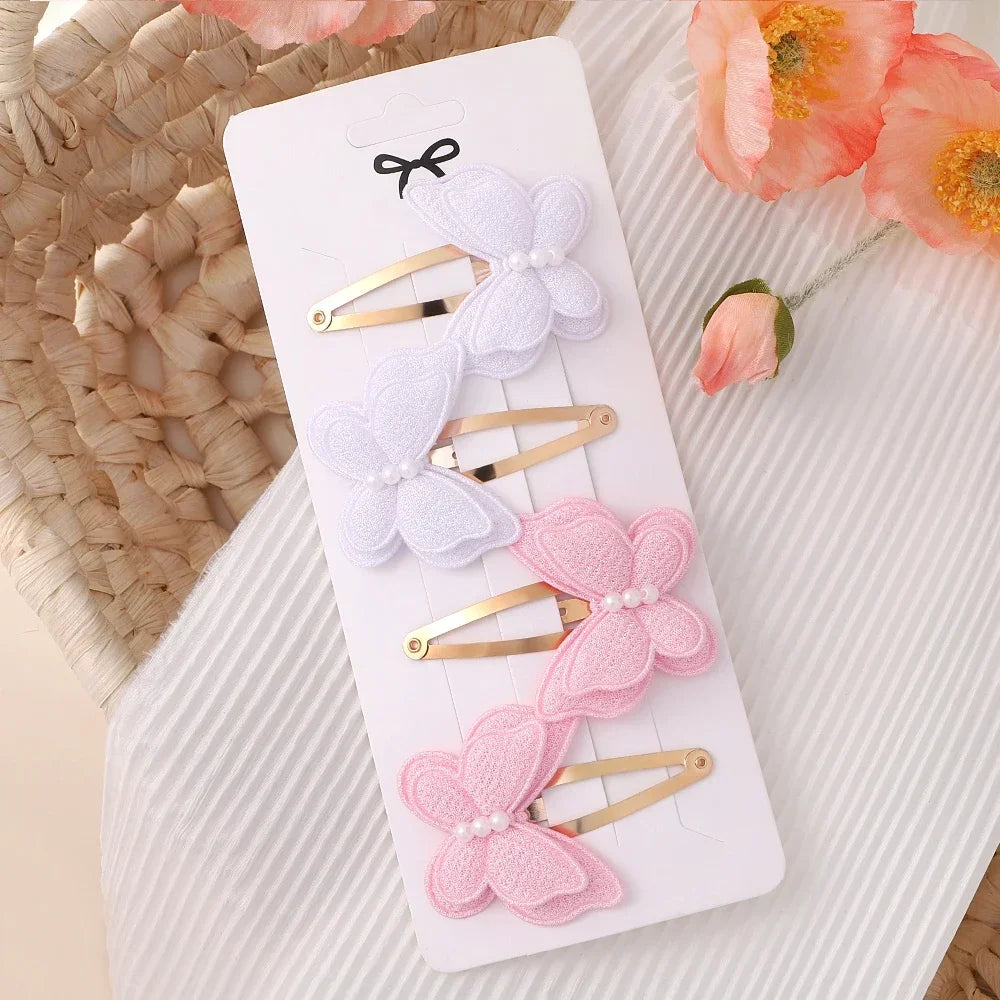 4Pcs/set Cute Baby Girls Knitting Headwear Handmade Crochet Butterfly Alloy Hairs Clips Kids Hairpins Fashion Desgin Headwear