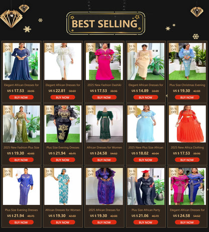 Plus Size African Party Dresses for Women 2025 New Fashion Dashiki Ankara Wedding Evening Gown Elegant Turkey Muslim Maxi Dress