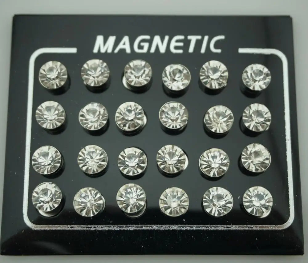 Magnético Non-Piercing Brincos Clipe para Mulheres e Homens, Cristal Redondo, Orelha de Jóias Punk, Fazendo Suprimentos, Acessórios Artesanais, 24Pcs por Conjunto