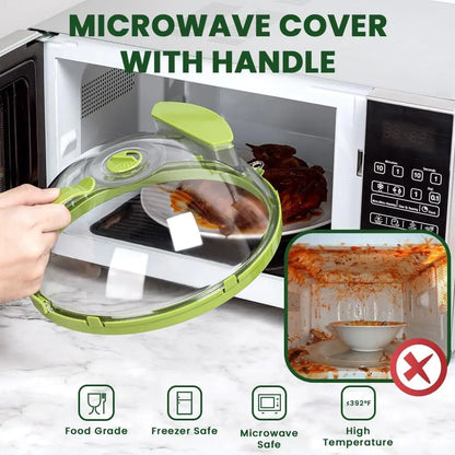Funda para microondas, transparente, antisalpicaduras, con vaporizador y asa, cubreplatos de 25 cm, utensilios de cocina