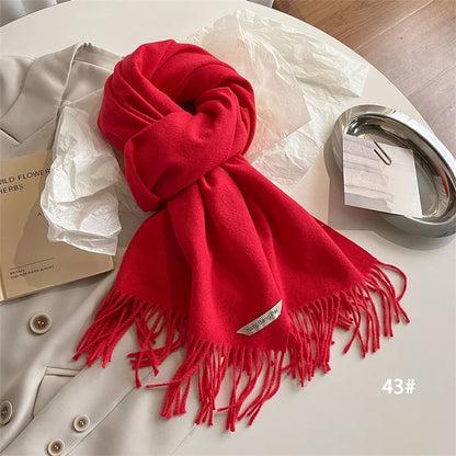 New Winer Warm Cashmere Scarf for Women Fashion Solid Thick Blanket Pashmina Shawl Wrap Female Bufanda Echarpe Foulard 2024