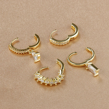 4PCS Colorful Cubic Zirconia Stainless Steel Hoop Earrings Set for Women Pendant Water Drop Earring Cartilage Piercing Jewelry