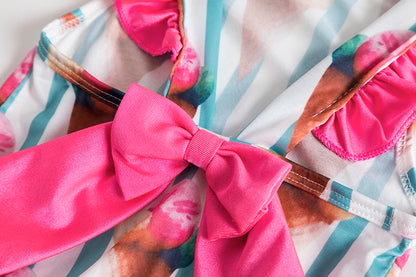 Trajes de baño de una pieza para niñas de 1, 2, 3, 4 y 5 años, estampados, para playa, verano, con lazo