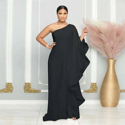 Elegant Chiffon One Shoulder Wide Leg Jumpsuit Women Club Party Birthday Outfits One Pieces Rompers Overalls Combinaison Femme